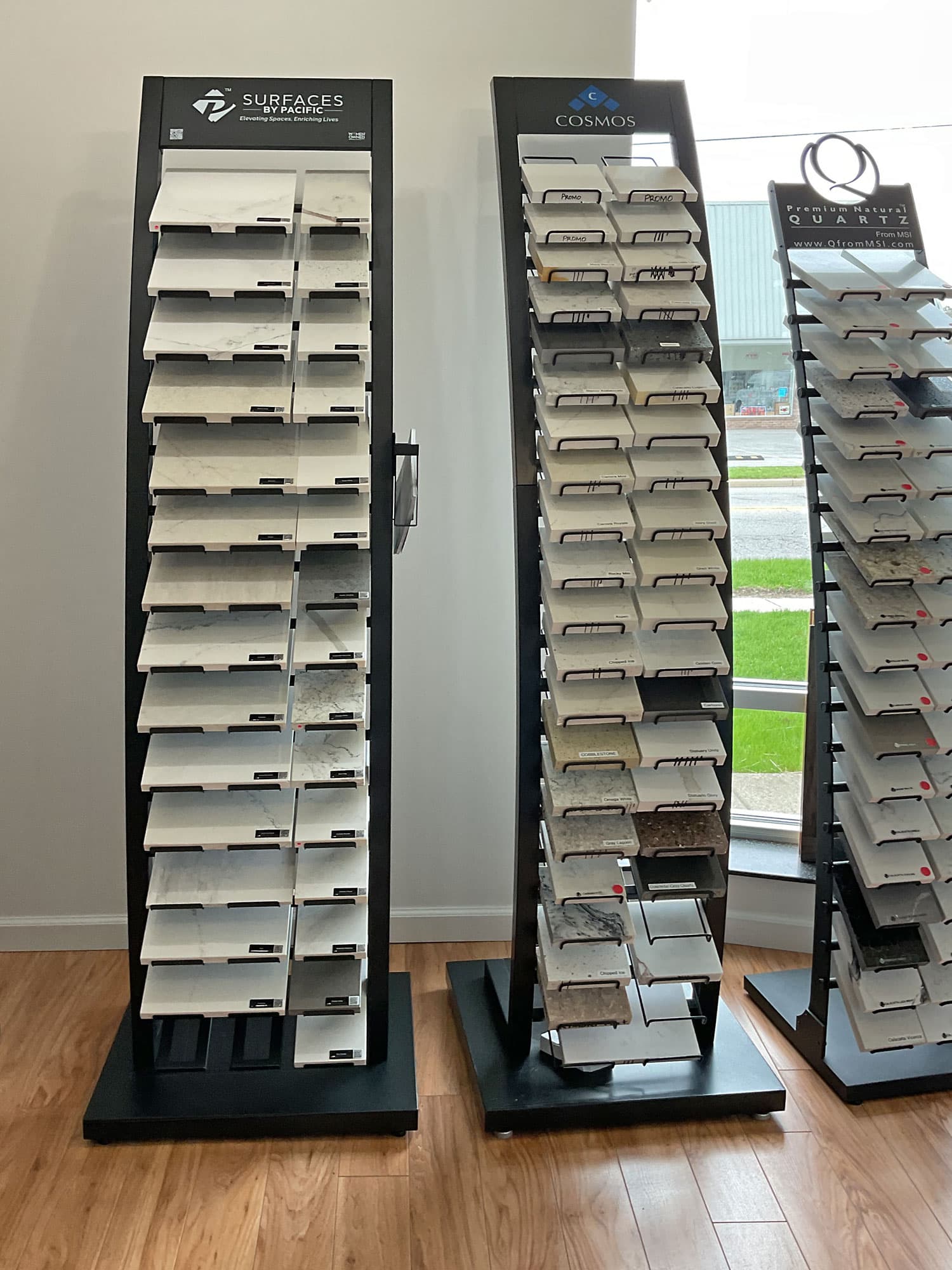 Countertop material samples in our Plymouth showroom